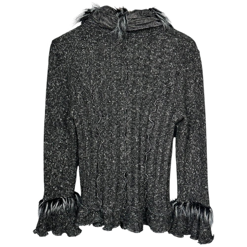 Y2K Fairy Grunge Ruffle Cardigan Faux Fur Trim Goth Indie Boho Forest Size M - Picture 10 of 13